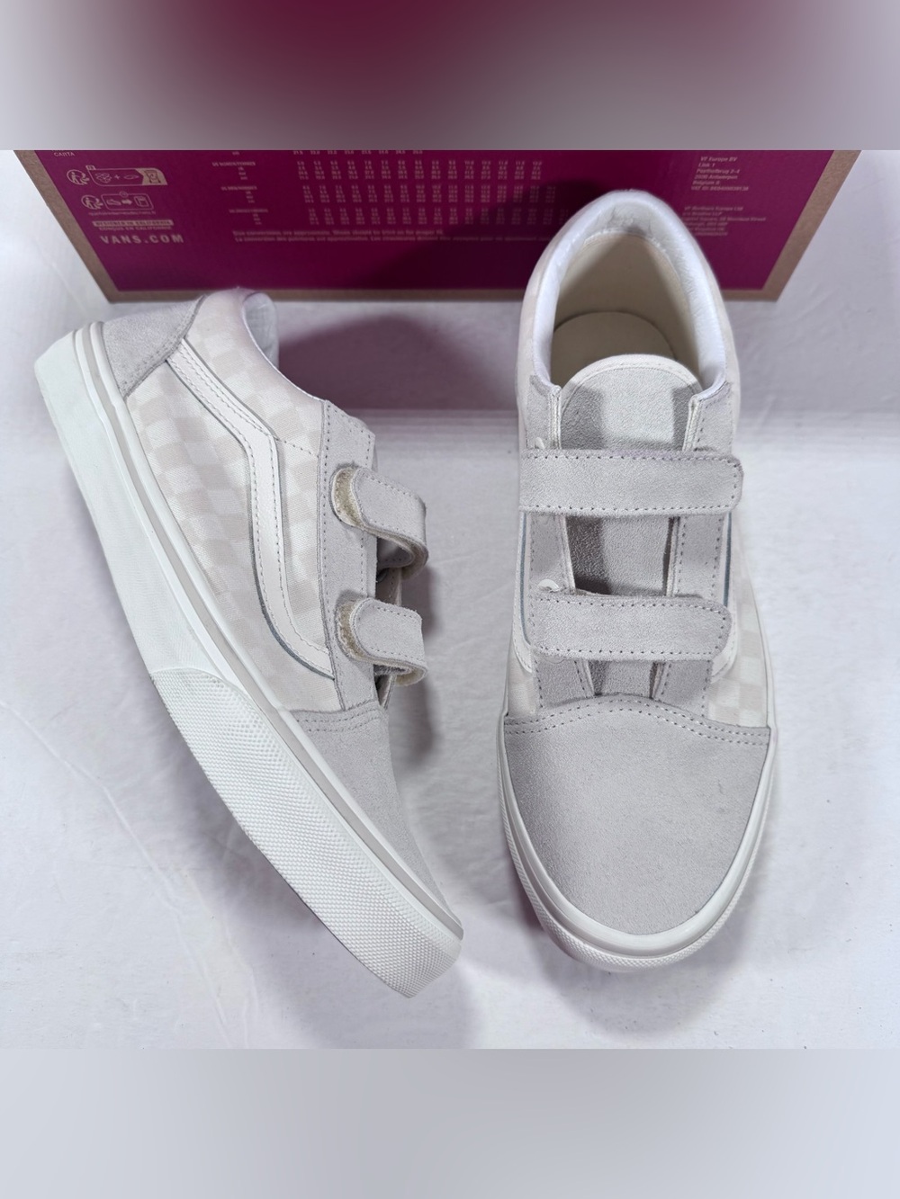 Vans Old Skool V Suede Canvas Checkerboard Marshmallow Sneaker Women Size 8.5